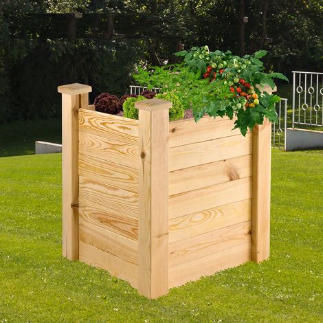 Holz Hochbeet Pflanzbeet Blumenbeet Pflanzenbeet Gartenbeet Kiefer 63x63x77 cm (1/4)