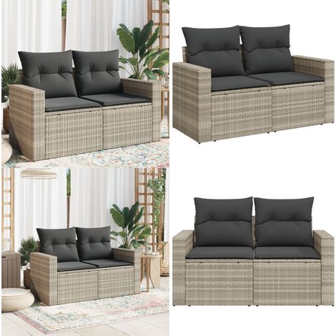 vidaXL Gartensofa mit Kissen 2-Sitzer Hellgrau Poly Rattan (1/5)