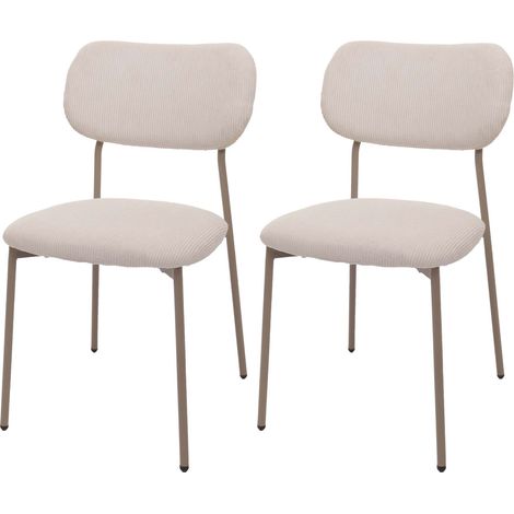[NEUWERTIG] 2er-Set Esszimmerstuhl HHG-064, Küchenstuhl Polsterstuhl Stuhl, Cord (330g/m²) Stoff/Textil Metall beige (1/5)