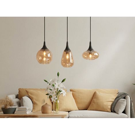 Pendelleuchte LUMINA 3-flammig, Glas Lampenschirme amberfarbig, Breite 69cm (1/5)