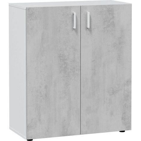 Armario multiusos bajo 2 puertas mueble auxiliar color blanco Artik y gris cemento 92x80x37 cm (1/10)