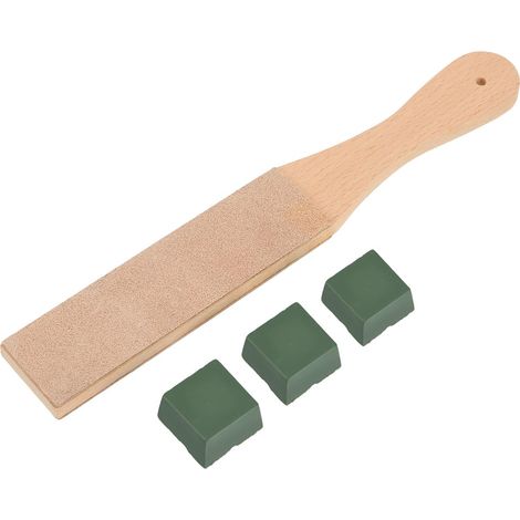 Kit fai da te da 4 pezzi per stroppi in pelle, stroppi in pelle a doppia faccia in legno da 1,65 pollici di larghezza con 3 confezioni da 1,06 oz di composti lucidanti