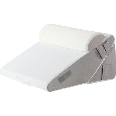 Cojín en forma de cuña, inclinación ajustable, soporte de espuma viscoelástica, gris-blanco (1/2)