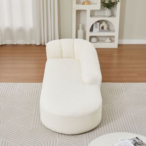 Canapé revêtement chenille dossier ondulé teinte crème blanche fauteuil relax canapé d’accent canapé chaiselongue moderne (1/5)