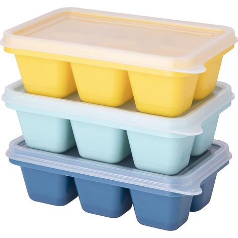 Lot de 3 mini moules à glaçons - Plateau en silicone à 18 compartiments pour whisky, cocktails et autres boissons - Sans BPA, certifié LFGB - Jaune, vert, bleu (1/5)
