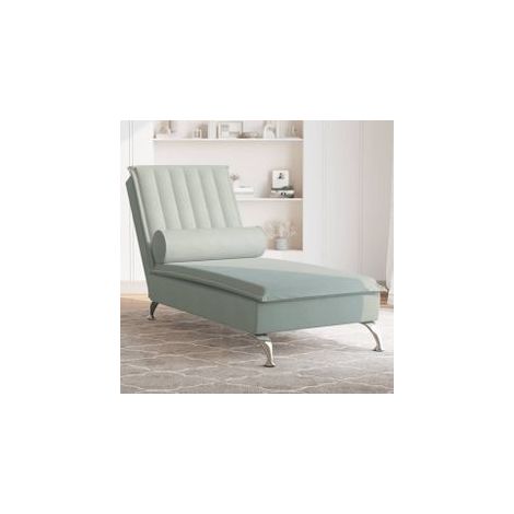 Chaise longue de massage avec traversin gris clair velours (1/5)