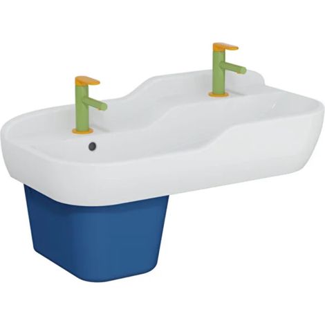 Pack lavabo infantil VitrA Sento Kids 85 cm + grifo mezclador lavabo amarillo y verde (1/4)