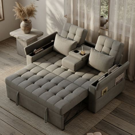 Canapé deux places,convertible en canapé-lit, avec accoudoirs et coussins, doté d'un espace de rangement et d'un dossier réglable,gris (1/5)