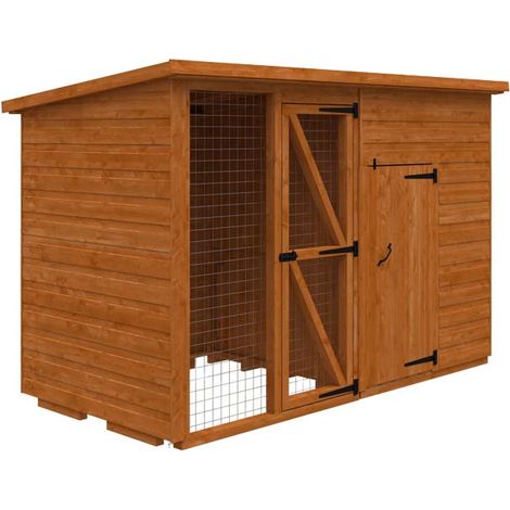 4x4 Animal House 12mm Shed + 4 Feet Run - L235 x W115 x H157.5 cm - Solid Wood/Softwood/Pine - Burnt Orange