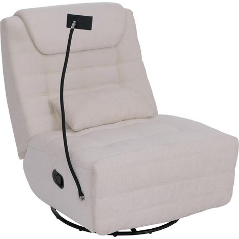 Relaxsessel HHG-311, TV-Sessel Fernsehsessel, drehbar Kippfunktion Handyhalterung, Stoff Chenille (260g/m²) creme-weiß