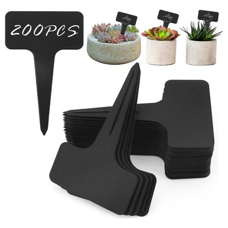 Etichette per piante in plastica a forma di T, nere, 200 pezzi, resistenti all'acqua, da 10 cm, ideali per piante grasse, erbe aromatiche, fiori, piantine, serre e balconi. (1/5)