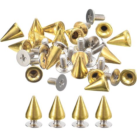 50 Ensembles Cône Pointes Clous, 7x10mm Clous et Pointe Métal Vis Arrière Rivet pour Vêtements Ceintures Sacs Chaussures DIY Maroquinerie, Or Tone (1/5)