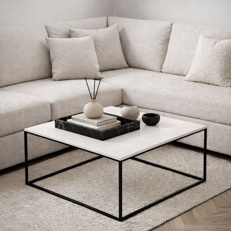 Quadratischer Couchtisch aus weißem Melamin - 75x75 cm - Pola