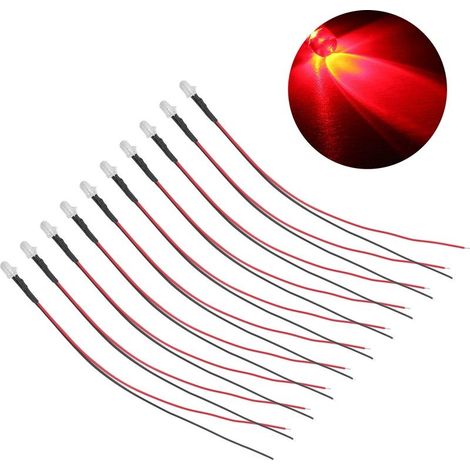 10 pieces Diodes electroluminescent 5mm light LED electronic precablee for the decoration 5-12V red (1/5)