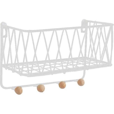 Étagère murale en métal et bois avec paniers et crochets, porte-livres, organisateur de rangement blanc S (1/5)