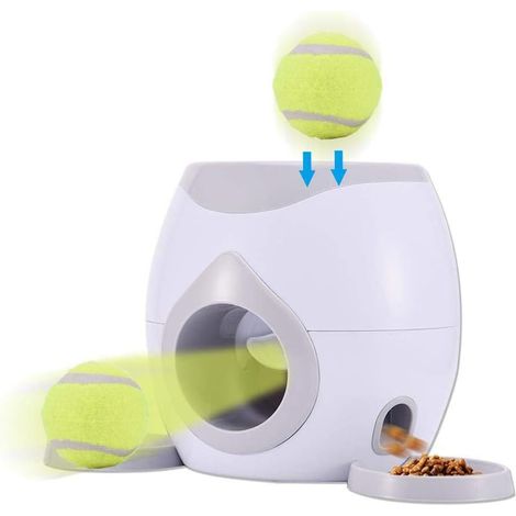 Lanceur de tennis automatique, distributeur de balles pour animaux de compagnie, jouets interactifs pour dressage de chiens, distributeur de nourriture et de récompenses + 2 balles + 1 raquette de ten (1/5)