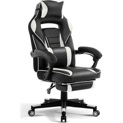 Chaise Gaming Ergonomique à haut Dossier, Fauteuil Gamer en PU, Siège de Bureau, Dossier réglable à 135°, Repose-pieds, Soutien Lombaire, 150Kg, Bureau, Chambre, Maison (1/5)