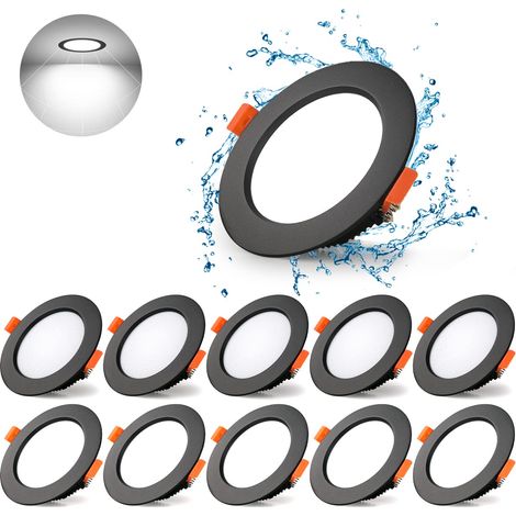 Lot de 10 Spot led Encastrable Noir Extra Plat,700LM 7W Rond Plafond Encastrés LED,Blanc Froid 6000K,AC 220-240V,IP44,Spot Led Interieur Pour Bain,Cuisine,Salon,Couloir (1/5)