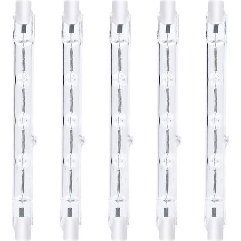 118mm R7s Dimmable Halogen Pen Bulb 300W Warm White 2800K R7s Linear 3000lm AC220-240V J118 Linear Halogen Spotlight for Landscape Lighting Security Street Light (5 Pack) [Energy Class A++]
