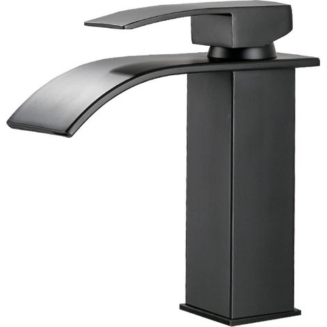 Mitigeur cascade noir, mitigeur d'évier monotrou, mitigeur d'évier créatif en acier inoxydable (1/4)
