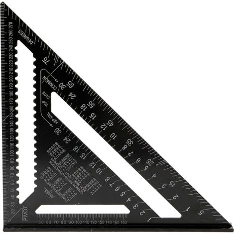 Équerre triangulaire en alliage d'aluminium, 90° et 45°, 30,5 cm (12 pouces), noire, métrique. (1/5)