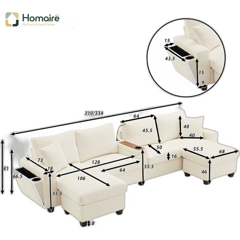 Canapé en velours côtelé beige avec rangement 334 x 128,5 x 81 cm HOMAIRE (1/5)