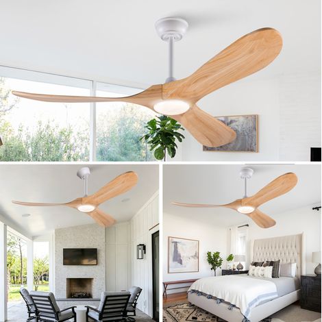 Ventilateur de plafond 132x132x30 cm en bois et fer blanc, télécommande, salon moderne FloraGrace (1/5)