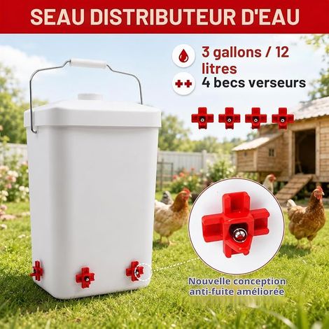 Hanging Water Dispenser for Hens  Metal Handle, 4 Valves, PP Tank, Suitable for Chicken Coop, Automatic Poultry Drinker (1/4)