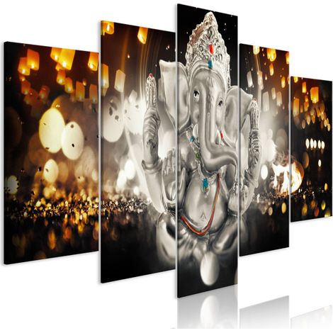 Tableau 5 Panneaux "Buddha's Philosophy Silver Wide" 100 x 200 cm (1/2)