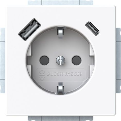 Busch-Jaeger SCHUKO® Enchufe USB con protección Safety+ con USB A/C blanco estudio - Plataforma 63 (20 EUCB2USBAC-84), 2CKA002011A6306