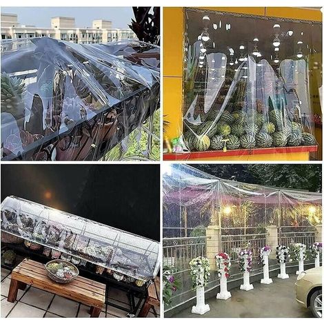 Bâche PVC transparente 2x2 m – Épaisseur 0,35 mm, 360 g/m² – Œillets pour fixation, protection chantier contre poussière et intempéries