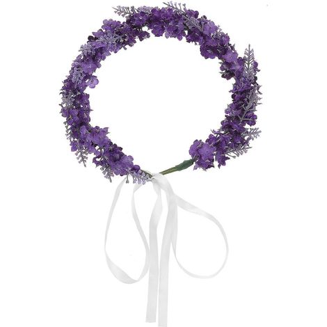Bandeau fleuri, guirlande de fleurs de lavande artificielles, accessoire de mode pour les vacances à la plage (violet foncé)-20.00X20.00X1.00CM-Purple (1/2)