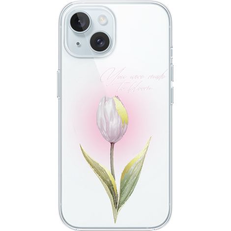 Custodia per iPhone 15, trasparente, in silicone flessibile, con fiori e tulipani. (1/5)