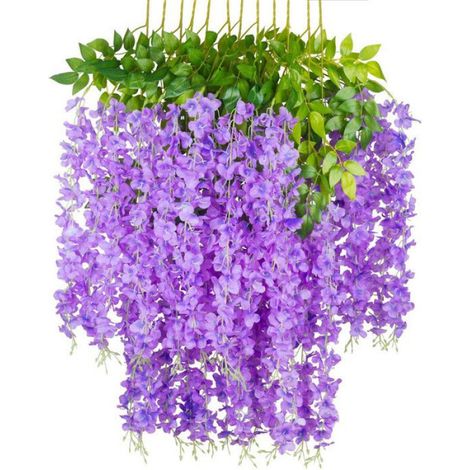 Ornements suspendus de glycine artificielle - - Lot de 12 pièces - 58 cm de long - Violet clair - Pétales en soie (1/5)