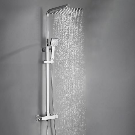 Auralum Columna de ducha Termostática 38ºC Cuadrado Conjunto de Ducha con 10 pulgadas Ducha Lluvia+Ducha de Mano con boquillas anticalcáreas (1/5)