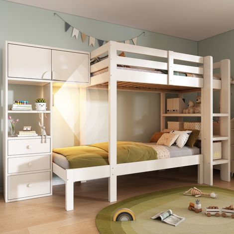 Letto a castello contenitore LED 90x200 cm bianco OKMYHOME (1/5)