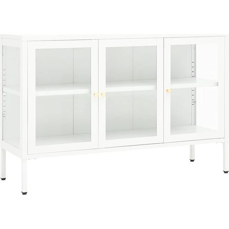 Maison La Vie - Buffet Salon Moderne - Meuble de rangement - Blanc 105x35x70 cm Acier et verre bu2481