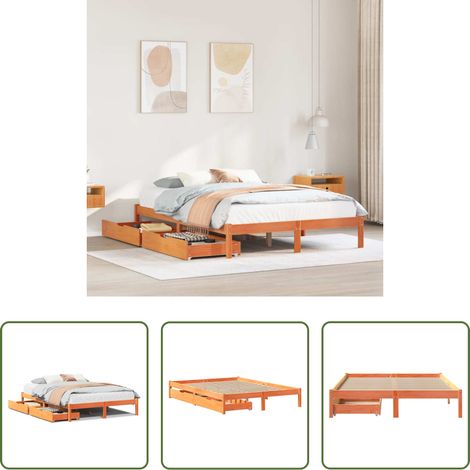 vidaXL Cadre de lit sans matelas cire marron 140x200cm bois pin massif (1/5)
