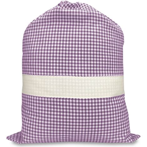 SAC de la MATERNELLE à CARREAUX FILS TEINTS avec de la toile AÏDA à broder le nom de Lilas (1/2)