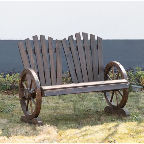 Banc de jardin 2 places en bois brun foncé avec dossier incurvé et accoudoirs, style rustique pour terrasse et extérieur, charge 250 kg - CHICFURN (1/5)