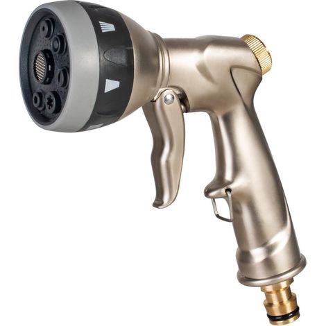 Cellfast Brass - Pistola de ducha multifuncional para jardín, pistola de mano para jardín, 7 patrones de riego ajustables, fabricada en latón resistente
