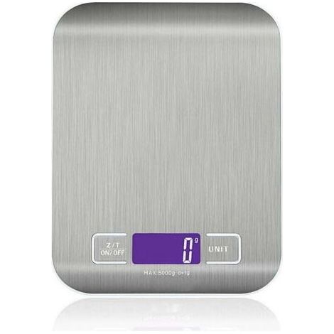 Hochpräzise elektronische Küchenwaage 5000g/1g mit hintergrundbeleuchtetem LCD-Display, 6 Einheiten und Tarafunktion, Edelstahl, Smart Digital (1/5)