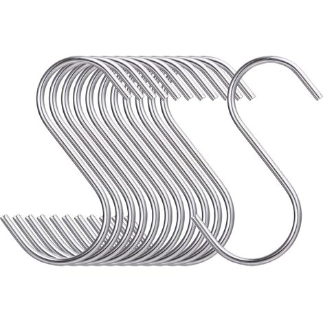 12 - Crochet En S - Acier Inoxydable - Suspension Ustensiles Cuisine Et Vêtements Pour Barre Métal Ou Grille Murale Argent 8cm