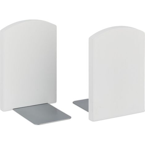 Lot de 2 serre-livres modernes design épuré bureau 20 x 10 x 18 cm en bambou blanc (1/3)