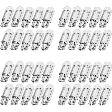 Adatto per confezione da 40 LED T10 W5W COB per auto, luci di lettura, luci interne, luci di posizione, luci a cuneo, lampadine per targa (168, 194, 192, 12V, bianco).