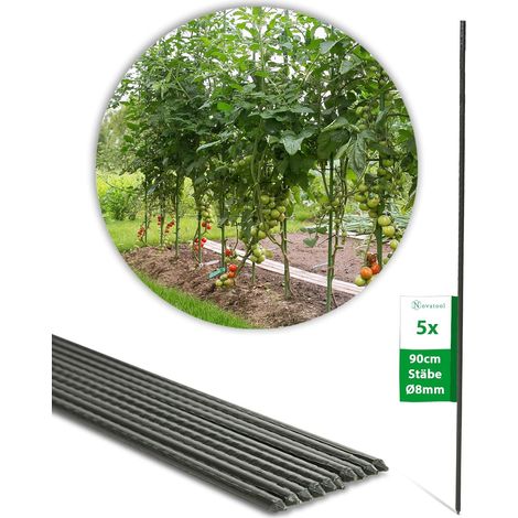 5 tuteurs pour plantes grimpantes de 90 cm, verts, de 8 mm de diamètre, pour tuteurs à tomates et supports à fleurs.