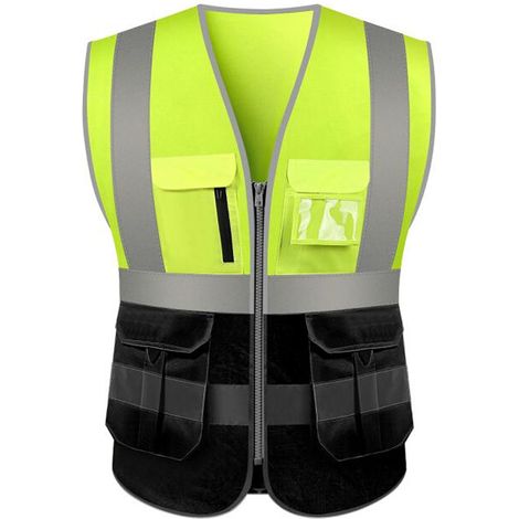 Gilet de sécurité réfléchissant haute visibilité, veste de travail multipoches, équipement de protection pour moto vélo, vêtement de chantier jour et nuit, chasuble d'avertissement (1/4)