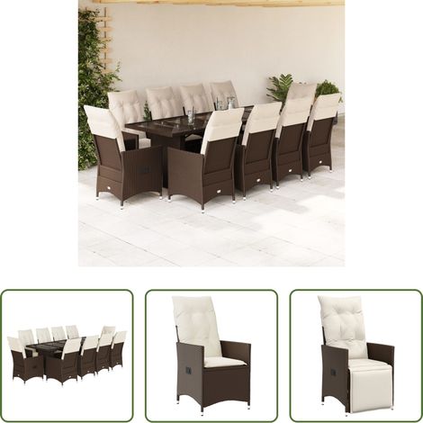 vidaXL Mobilier extérieur - Ensemble de bistro de jardin 11 pcs coussins marron poly rotin (1/5)