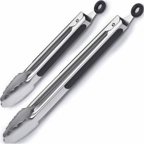 Pince Barbecue Pince Cuisine en Acier Inoxydable et Silicone Résistant à la Chaleur Set de 2 (1/4)