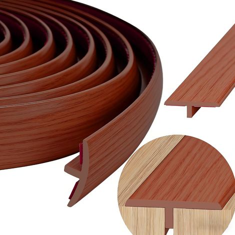 Barre de Seuil en T Transition Sol Autocollante 5cm x 2m, Joint Souple en PVC Seuil de Porte Facile à Couper et à Installer, Bande de Seuil pour Sol Stratifié, Moquette, Carrelage, Teck Rouge (1/5)